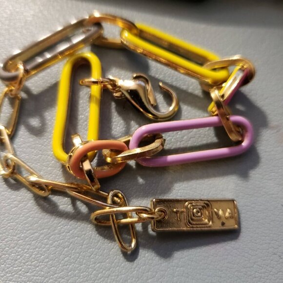 TOVA Reversible Bracelet Multicolor Paperclip Style Enamel  Approx 5.5" to 8" - Picture 3 of 12
